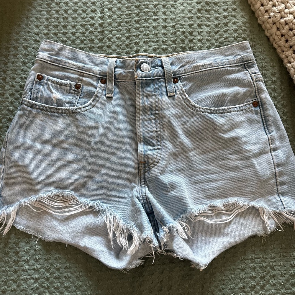 Levi Light Blue Distressed Denim Shorts Size 26